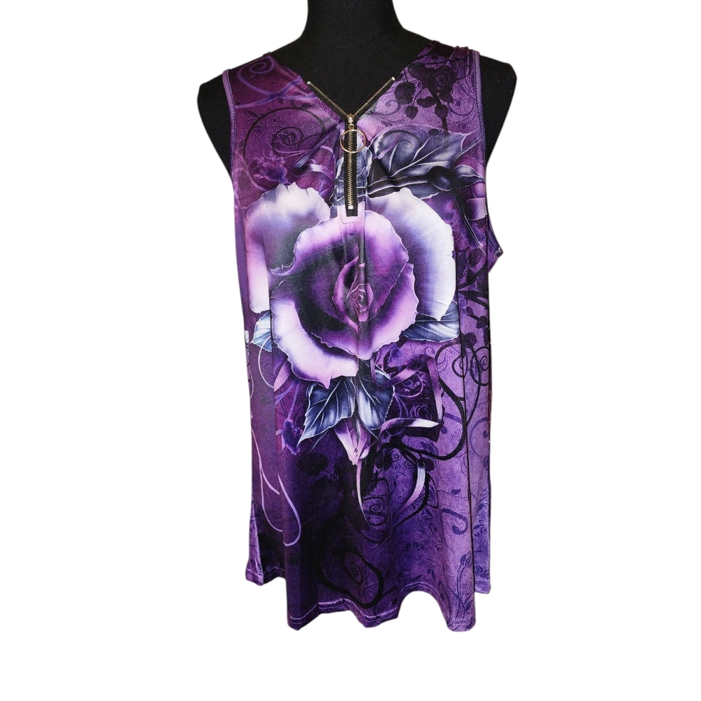Purple Floral Sleeveless Top
